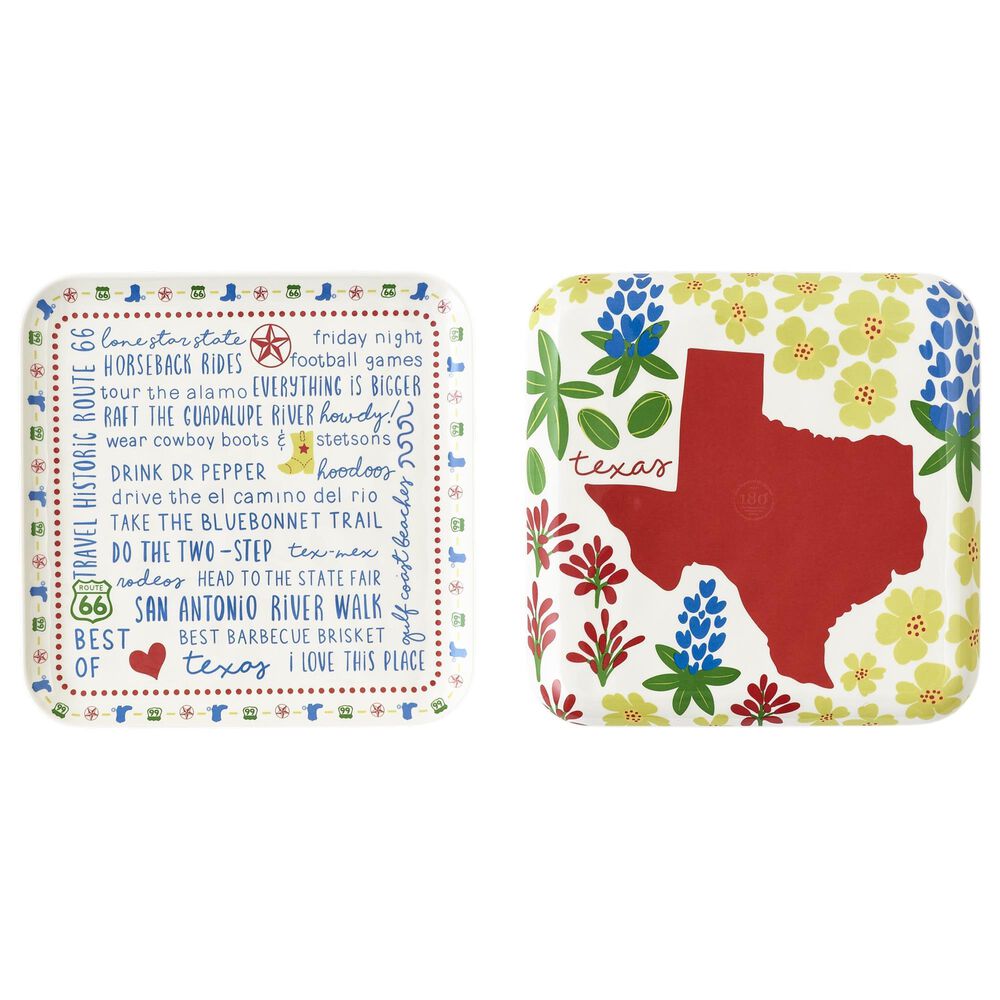 One Hundred 80 Degrees Texas In Bloom Handmade Square Melamine Platter in Red, , large
