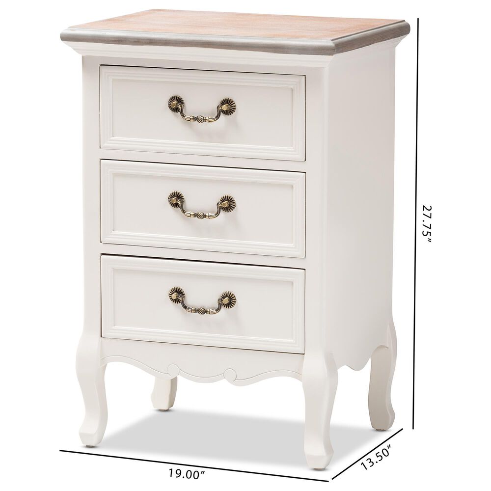 Baxton Studio Capucine 3-Drawer End Table in Natural Whitewashed Oak and White, , large