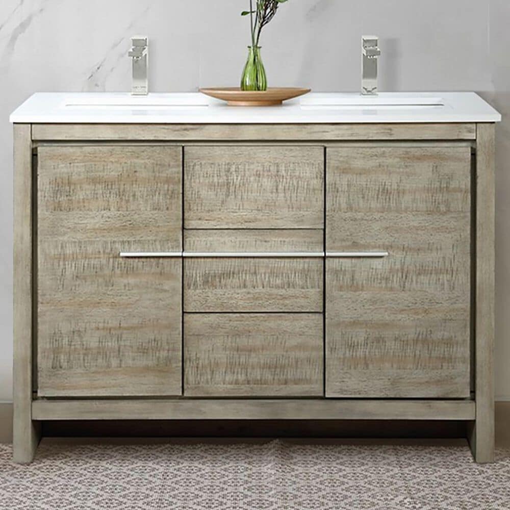 Lexora Home Lafarre 48&quot; Double Bathroom Vanity in Rustic Acacia with 2 cm White Quartz Top and Rectangular Sinks, , large