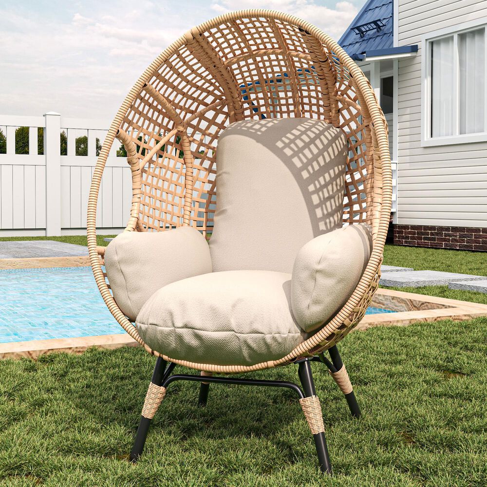 Hearth and Haven Outdoor Egg Chair with Lattice Back Natural in Beige, , large