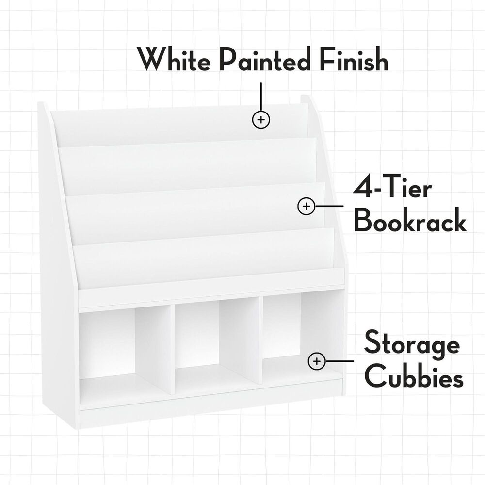 RiverRidge Home 3-Cubby Kid Book Rack with 2-Coral Bin in White, , large