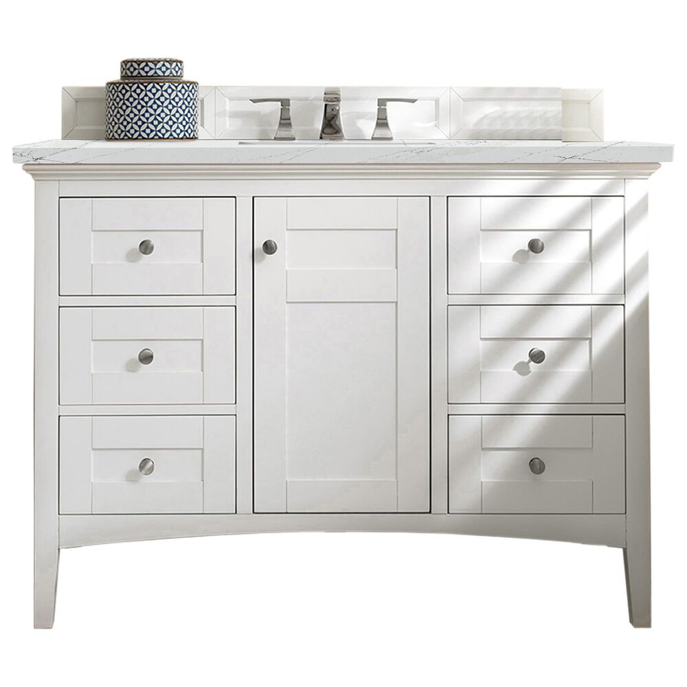 James Martin Vanities Palisades 48" Single Bathroom Vanity in Bright White with 3 cm Ethereal Noctis Quartz Top and Rectangular Sink, , large