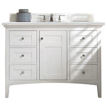 James Martin Vanities Palisades 48" Single Bathroom Vanity in Bright White with 3 cm Ethereal Noctis Quartz Top and Rectangular Sink, , large