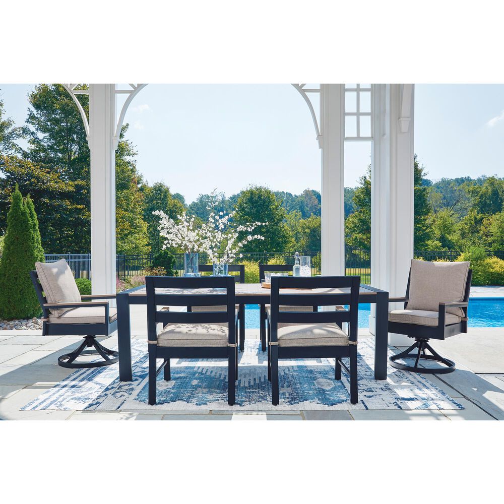 Ashley East Beach 7-Piece Patio Rectangular Dining Set in Navy Blue and Driftwood, , large