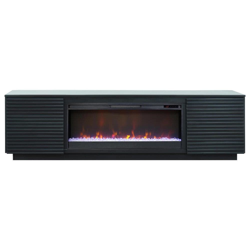 Legends Home Stardust 89" Fireplace Console with Fireplace Insert in Seal Skin Black, , large