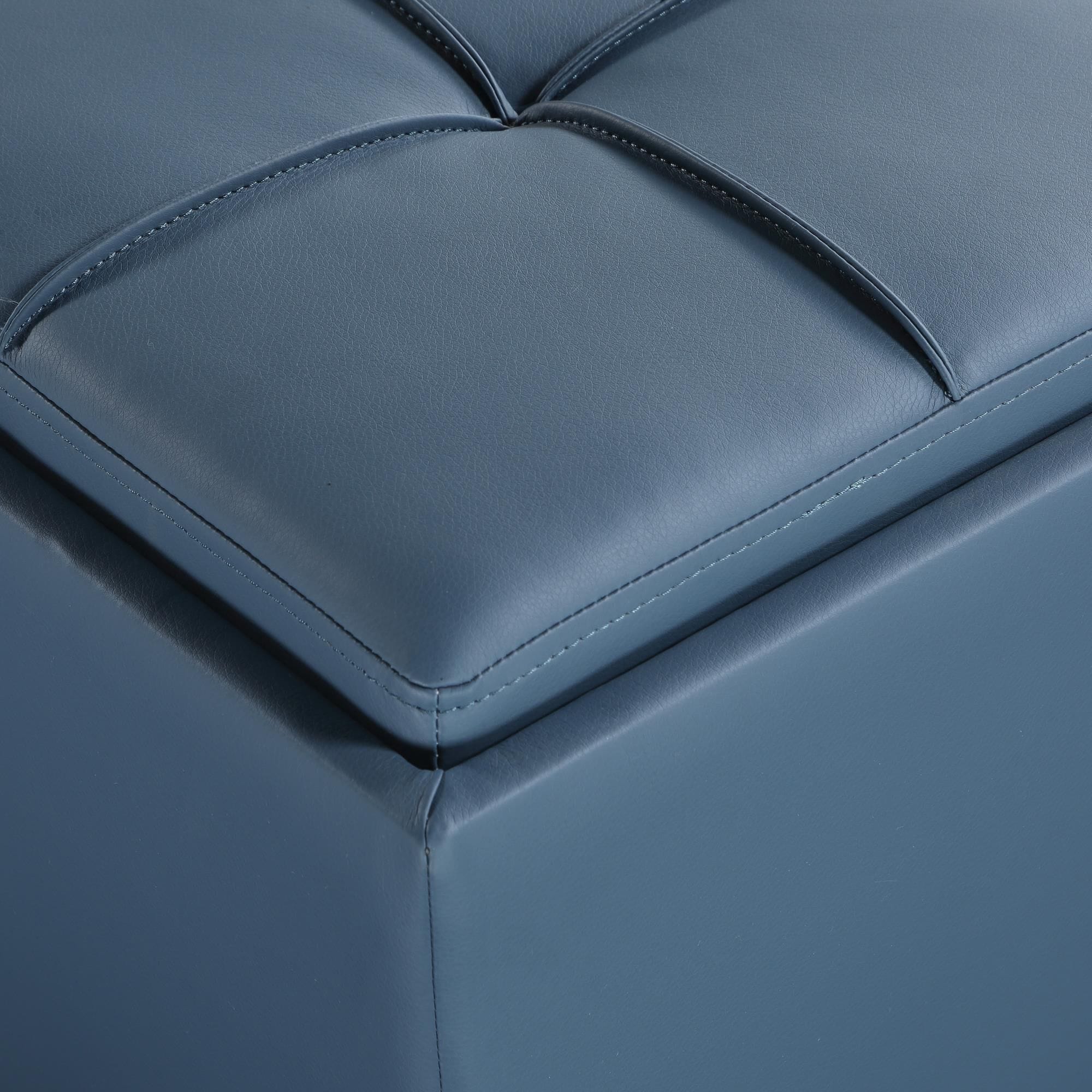 Blue leather hot sale storage ottoman