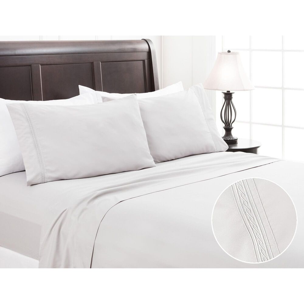 4-Piece Queen Solid Embroidered Sheet Set in Taupe Gray, , large