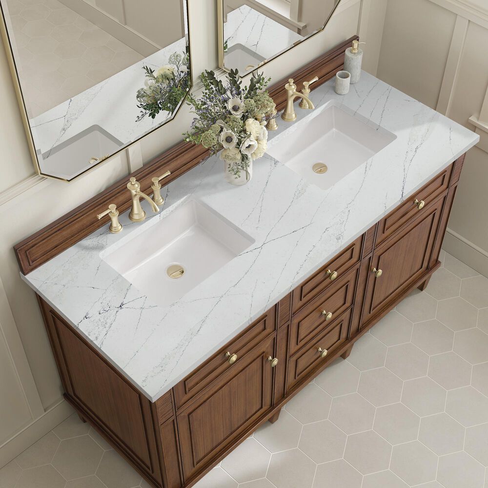 James Martin Vanities Lorelai 60&quot; Double Vanity in Mid-Century Walnut with 3 cm Ethereal Noctis Quartz Top, , large