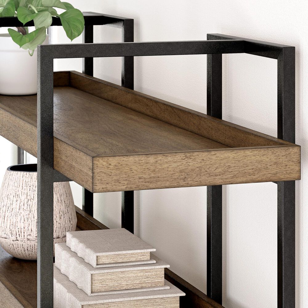 Ashley Montia 76&quot; Bookcase in Light Brown and Gunmetal Gray, , large