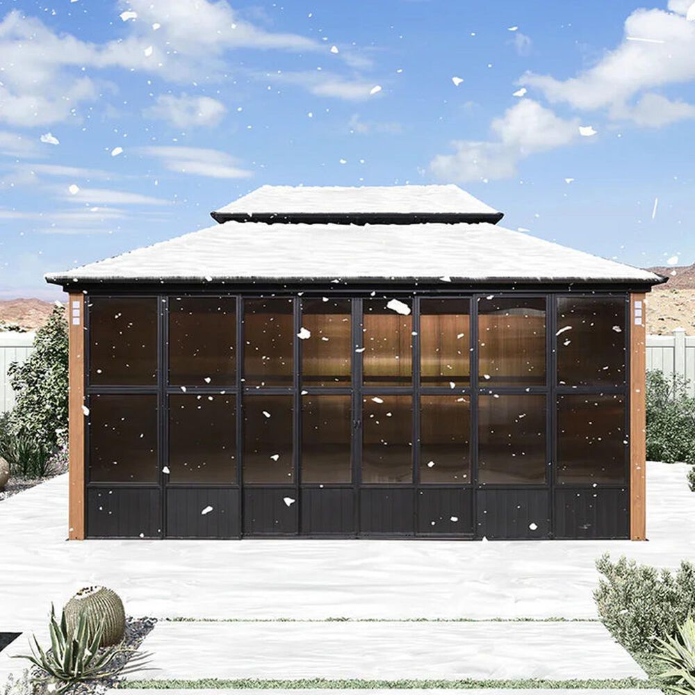HOMLUX 12' x 16' Outdoor Hardtop Gazebo with Wood Grain Aluminum Frame in Black, , large