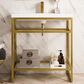 James Martin Vanities Boston 31.5" Single Bathroom Vanity in Radiant Gold with 3 cm White Glossy Resin Countertop and Rectangular Sink, , large