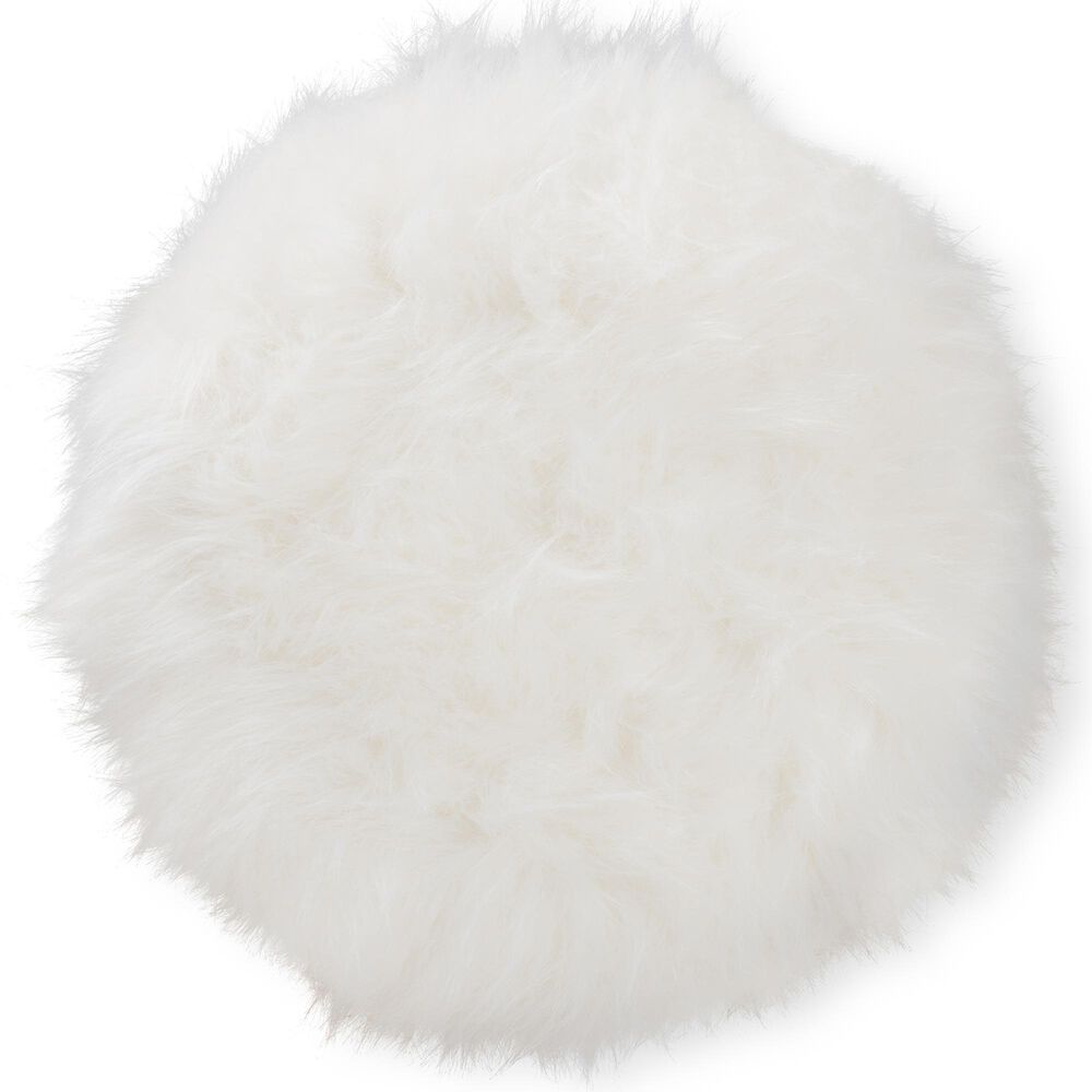 Baxton Studio Leonie Ottoman in White Faux Fur and Gold Finish, , large