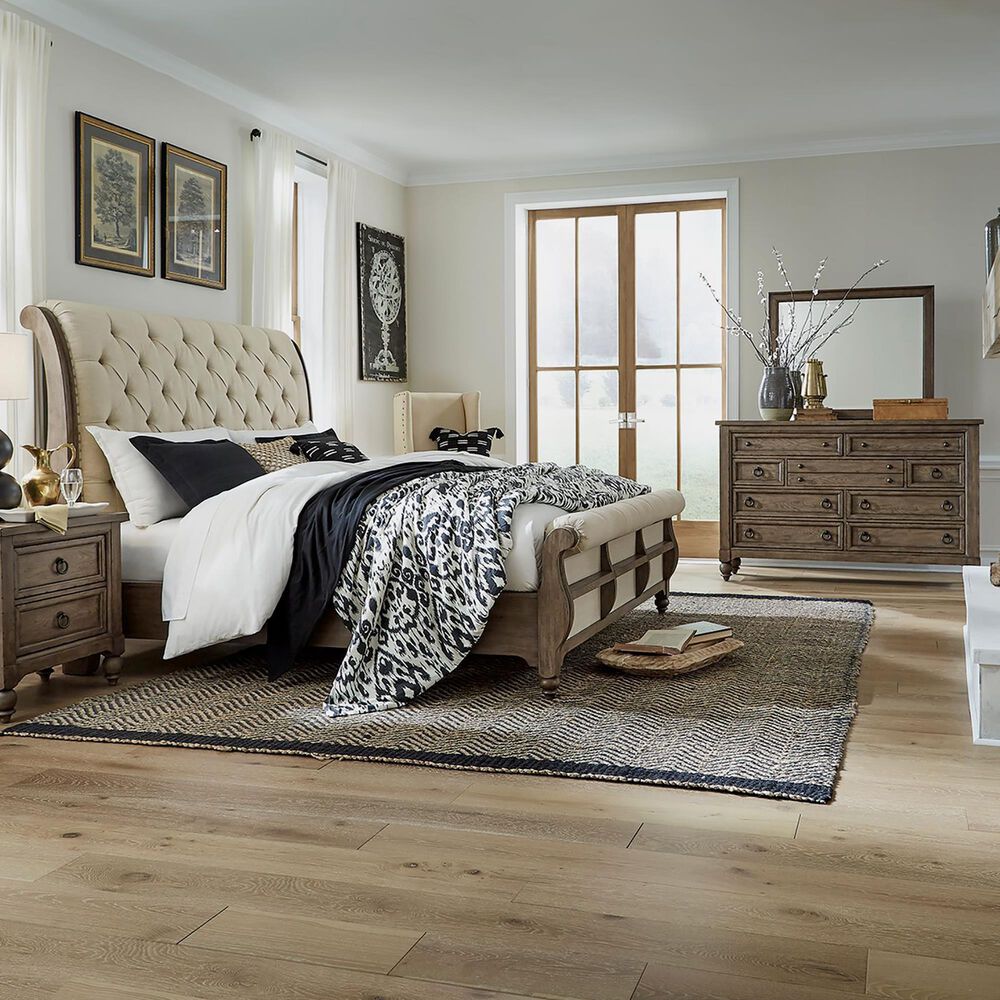 Belle Furnishings Americana Farmhouse 3 Piece Queen Sleigh Bedroom Set in Dusty Taupe and Black, , large