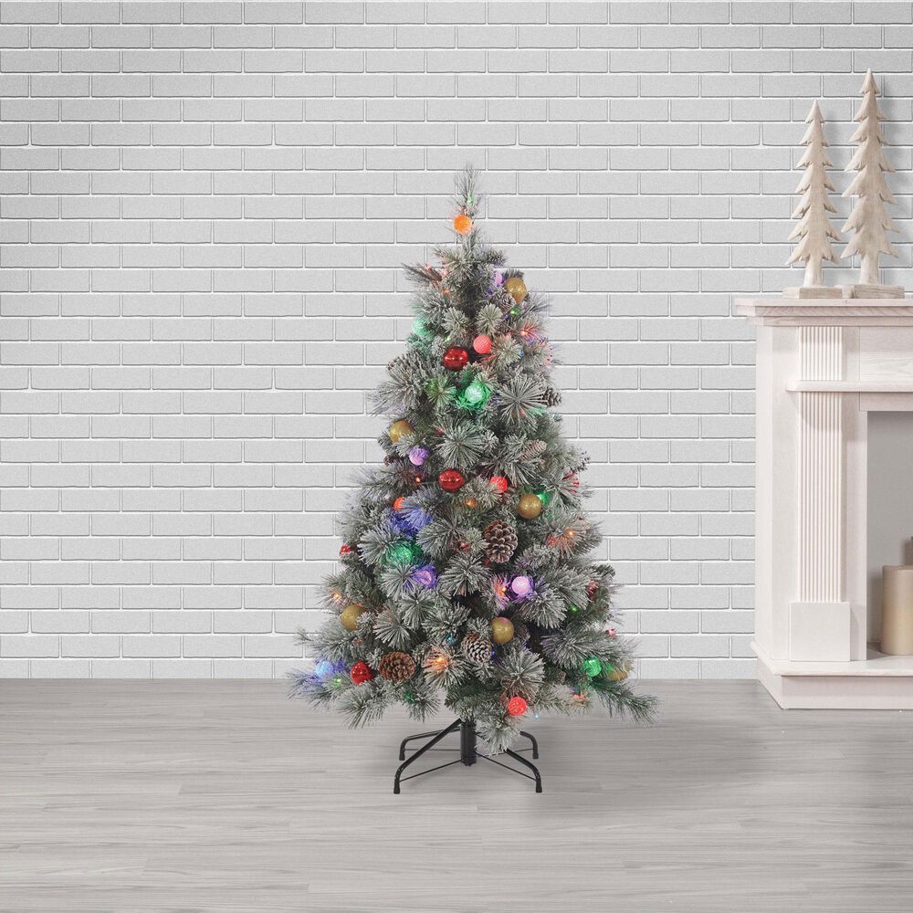 The Gerson Company 4.5&#39; Pine Artificial Christmas Tree with Multicolored LED Lights in Green, , large