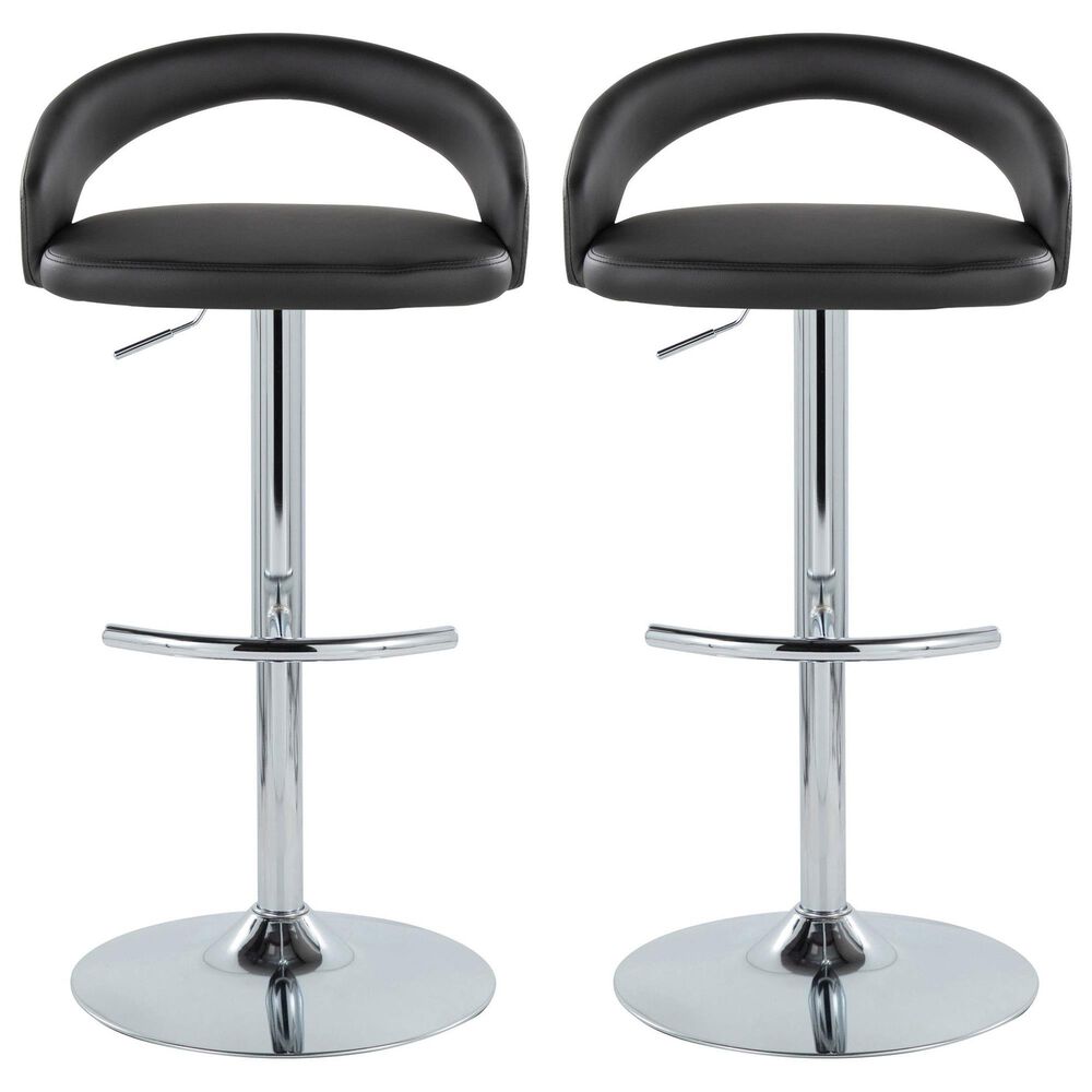 LumiSource Grotto Swivel Adjustable Bar Stool with Black Faux Leather Upholstery in Chrome (Set of 2), , large