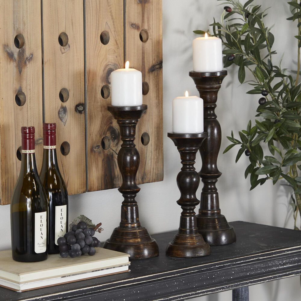 Maple and Jade Decorative Candle Holder in Black and Varnished Brown &#40;Set of 3&#41;, , large
