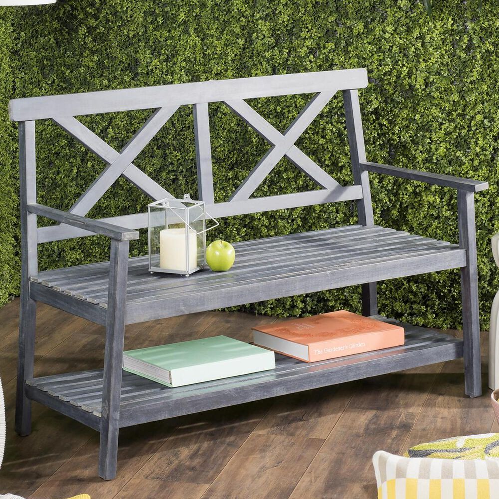 Safavieh Mayer 49.21" Outdoor Bench in Dark Slate Grey, , large
