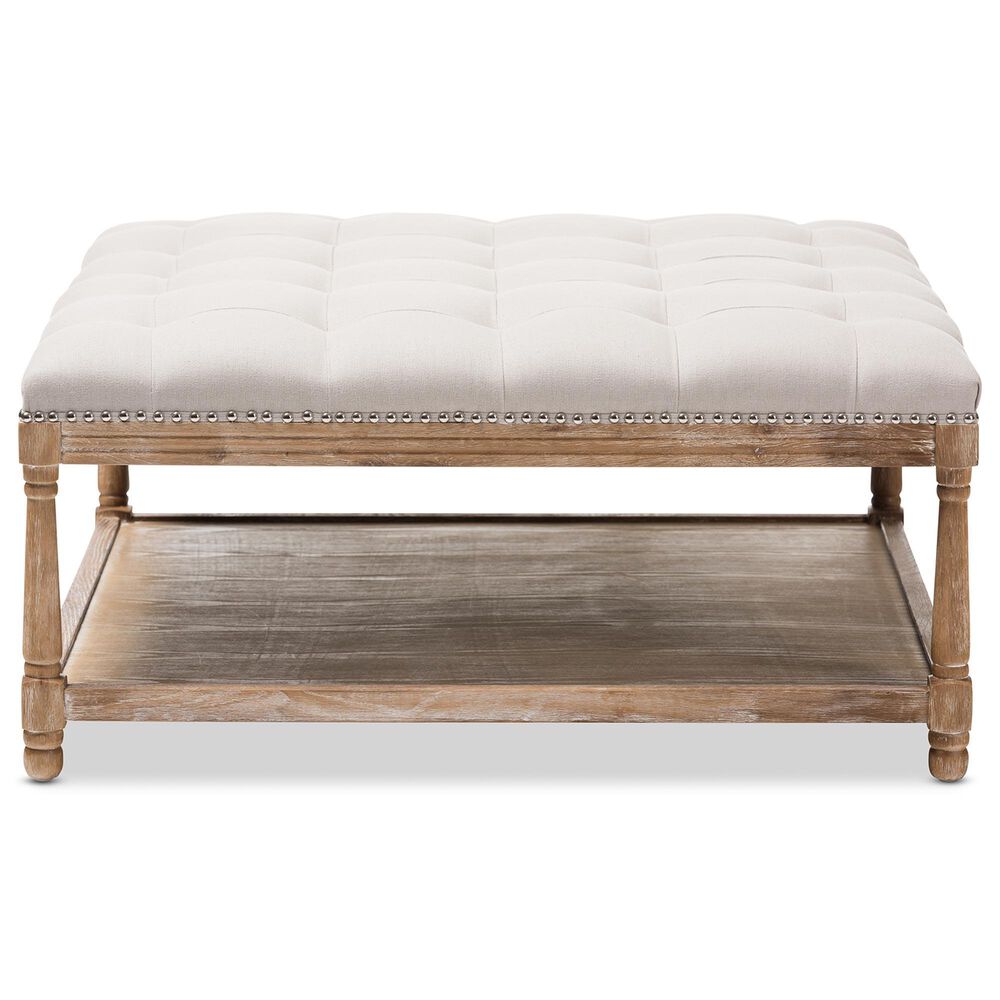 Baxton Studio Carlotta Square Ottoman in Beige, , large