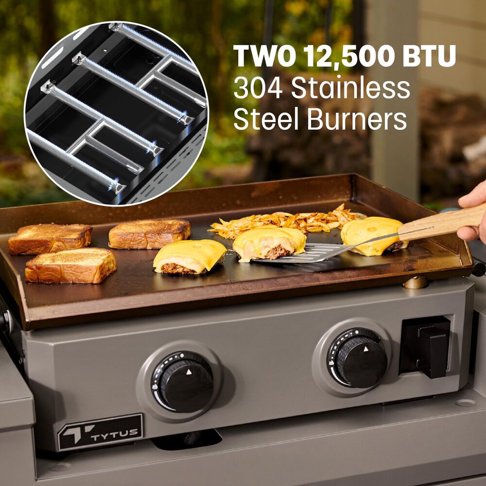 Tytus Emberwood Grill and Prep Cart with 2-Burner 22" Gas Tabletop Griddle in Gunmetal Gray, , large