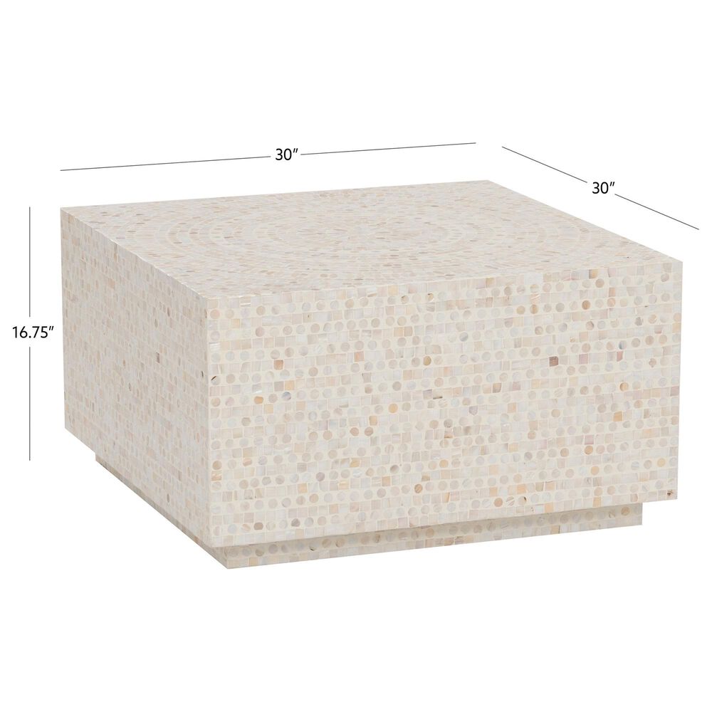 Linon Home Decor Partia Capiz Square Coffee Table in Cream, , large