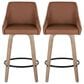 LumiSource Hannah Swivel Counter Stool with Camel Faux Leather Upholstery in Whitewashed and Black (Set of 2), , large
