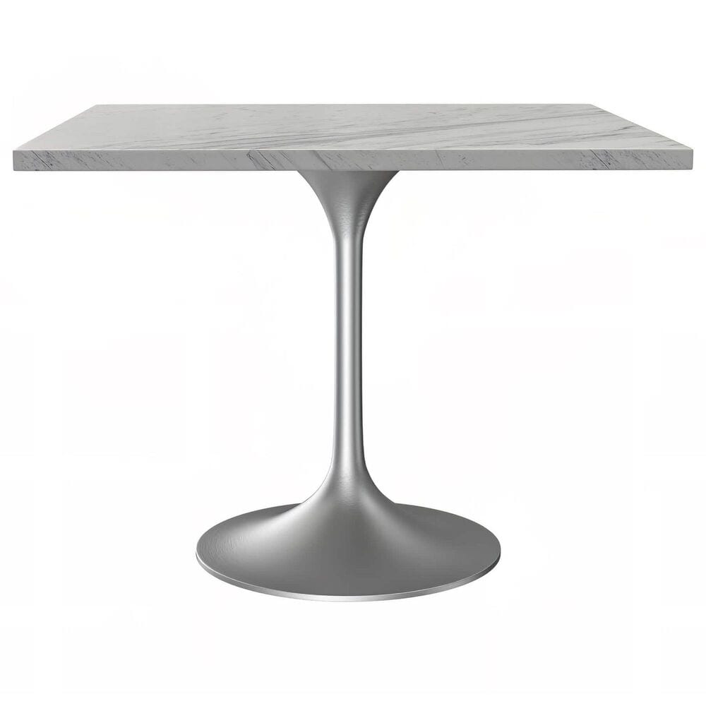 Leisuremod LeisureMod Verve Collection 36 Square Dining Table, Brushed Base with Laminated White Marbleized Top, , large