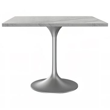Leisuremod Verve 36" Square Dining Table with Resin Top in Brushed Chrome and White - Table Only, , large