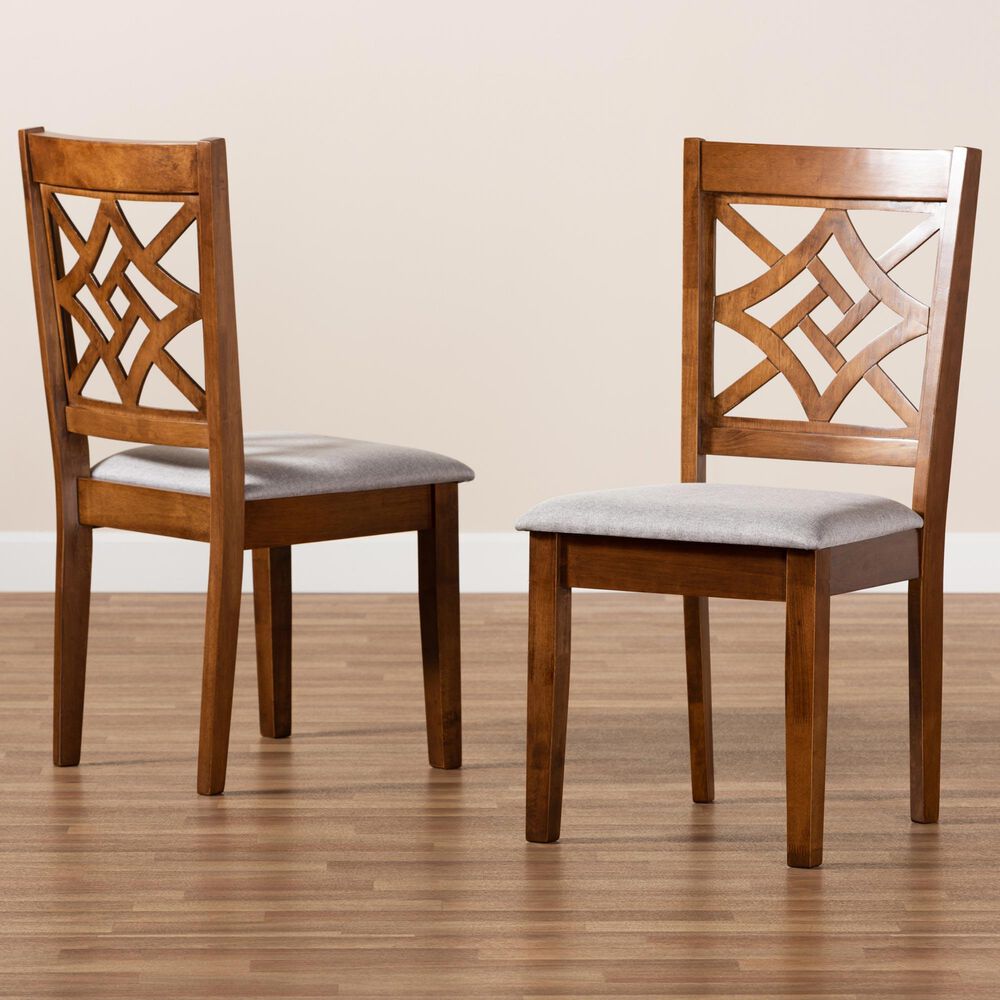 Baxton Studio Nicolette Side Chair with Grey Cushion in Walnut Brown (Set of 2), , large