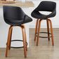 LumiSource Fabrico 26" Swivel Fixed-Height Counter Stool with Black Faux Leather Upholstery in Black and Walnut (Set of 2), , large