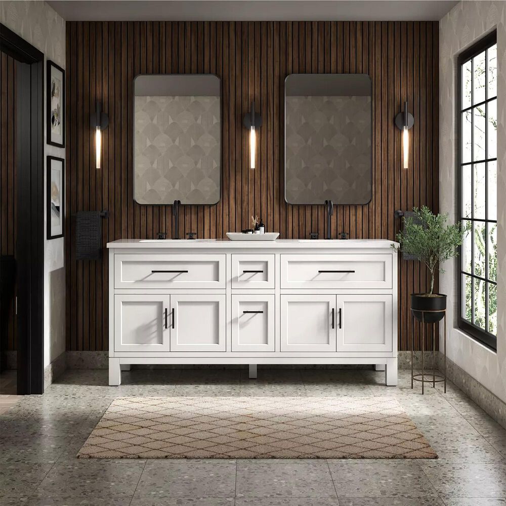 Kohler Quo 72&quot; Double Bathroom Vanity in White with 3 cm Pure White Quartz Top and Oval Sinks, , large