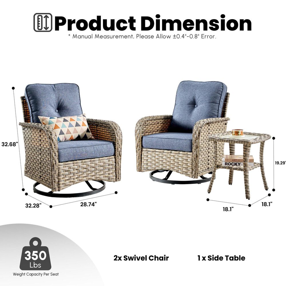 HOMLUX 3-Piece Patio Conversation Set in Denim Blue, , large