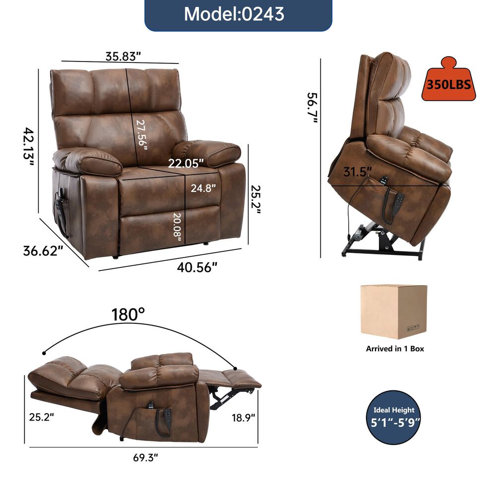 Hearth and Haven Large Power Lift Recliner in Brown, , large