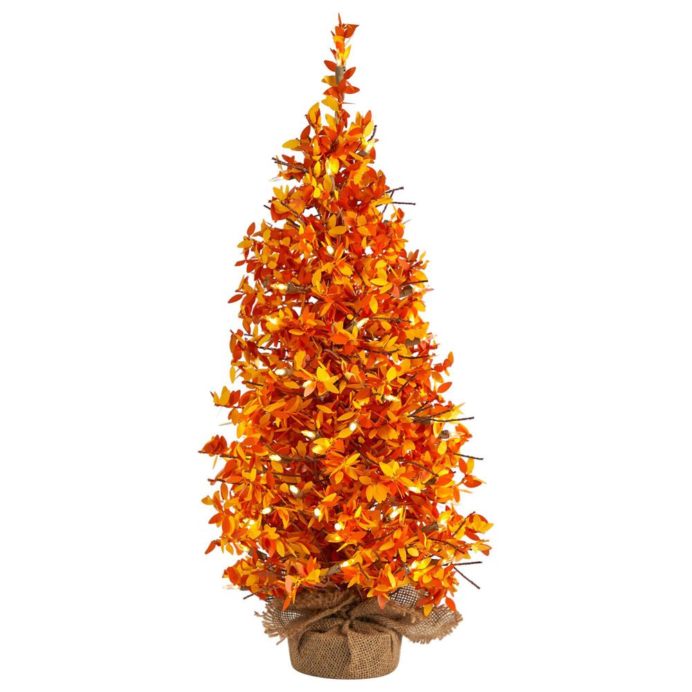 Nearly Natural Inc 2ft. Harvest Halloween Artificial Christmas Tree Pre-Lit with 50 LED lights in Burlap Base, , large