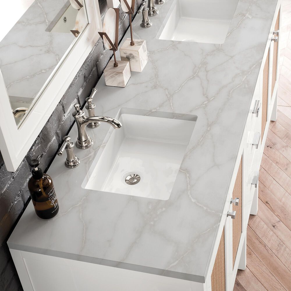James Martin Vanities Addison 72&quot; Double Bathroom Vanity in Glossy White with 3 cm Victorian Silver Quartz Top and Rectangular Sinks, , large