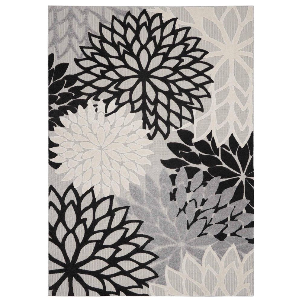 Nourison Aloha Floral 12" x 15" Black and White Indoor/Outdoor Area Rug, , large
