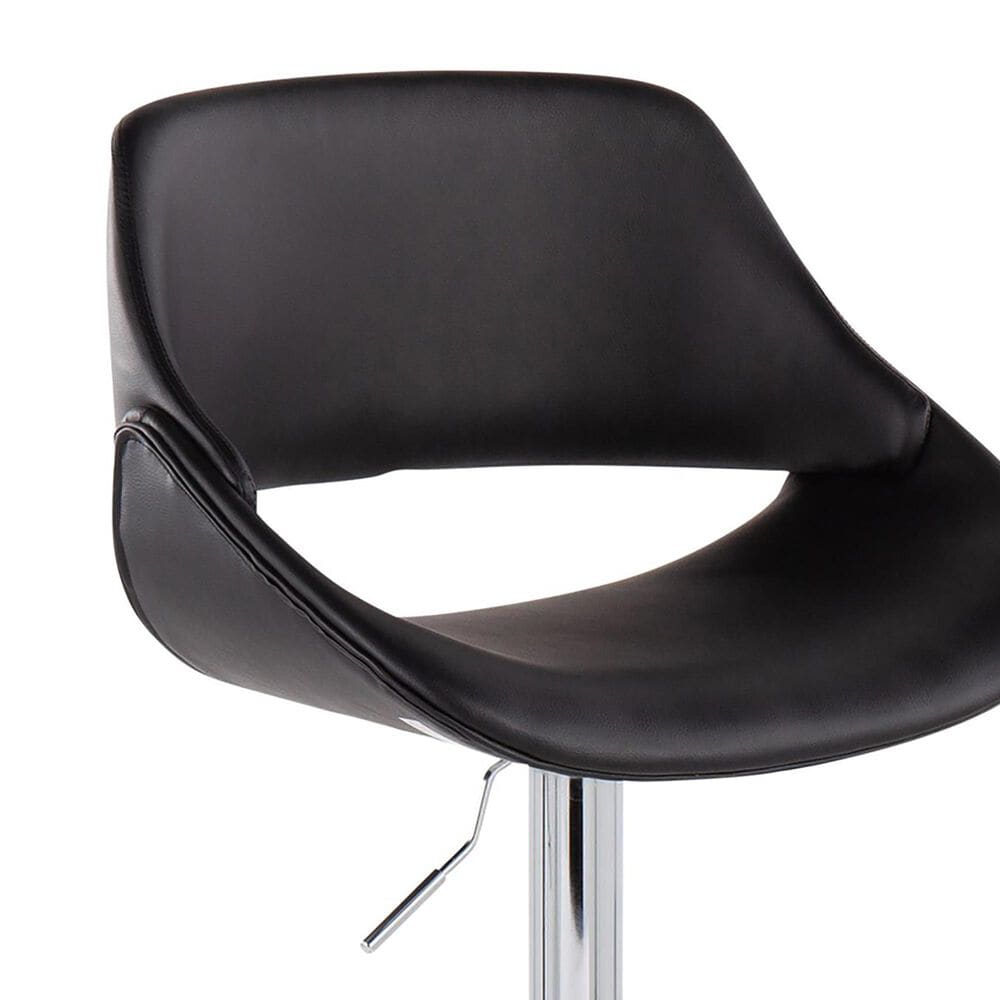 LumiSource Fabrico Swivel Adjustable Bar Stool with Black Faux Leather Upholstery and Rounded T Footrest in Chrome (Set of 2), , large