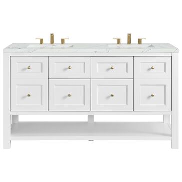 James Martin Vanities Breckenridge 60" Double Bathroom Vanity in Bright White with 3 cm Ethereal Noctis Quartz Top and Rectangular Sinks, , large