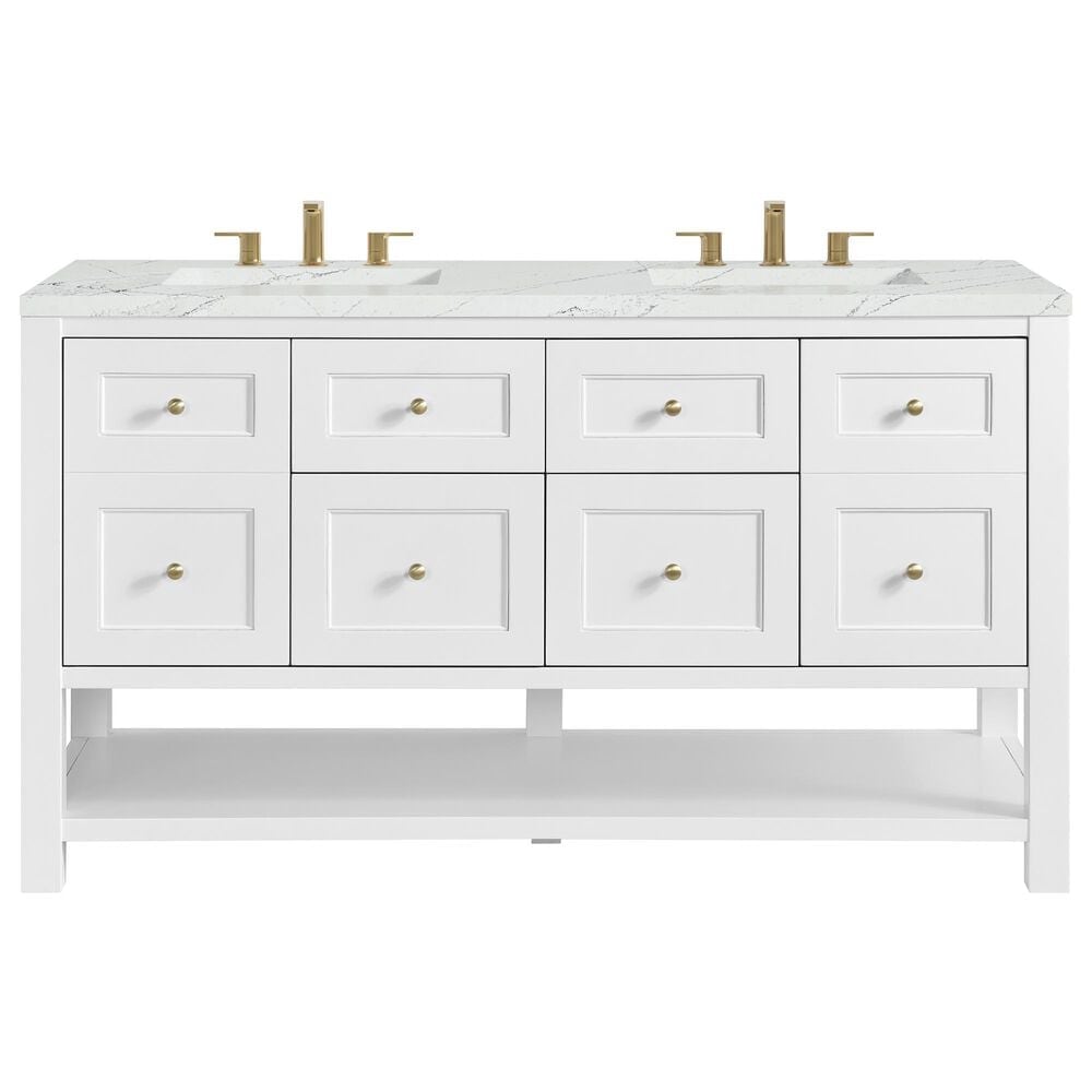 James Martin Vanities Breckenridge 60" Double Bathroom Vanity in Bright White with 3 cm Ethereal Noctis Quartz Top and Rectangular Sinks, , large