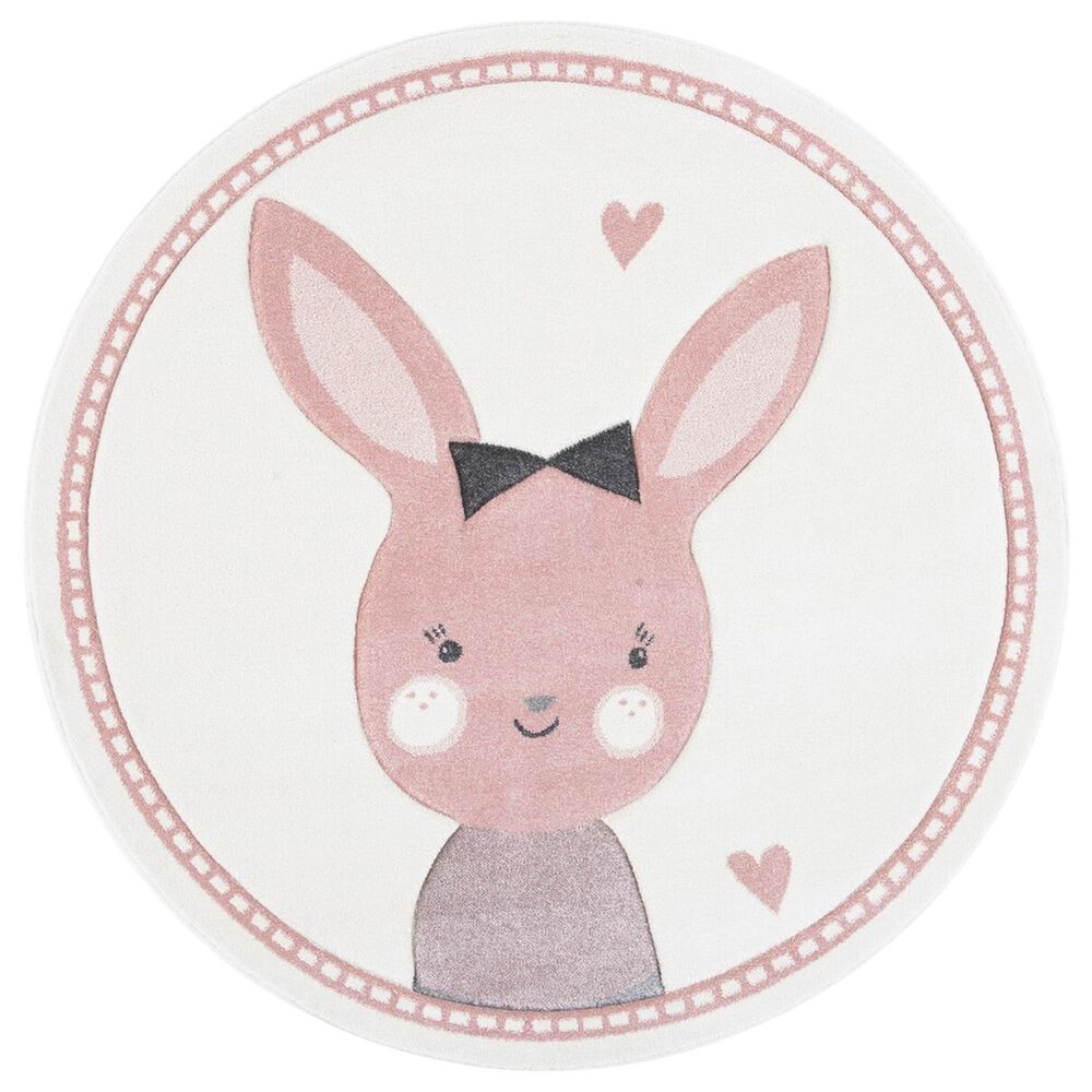 Safavieh Carousel CRK166 5"3" Round Ivory and Pink Kids  Area Rug, , large
