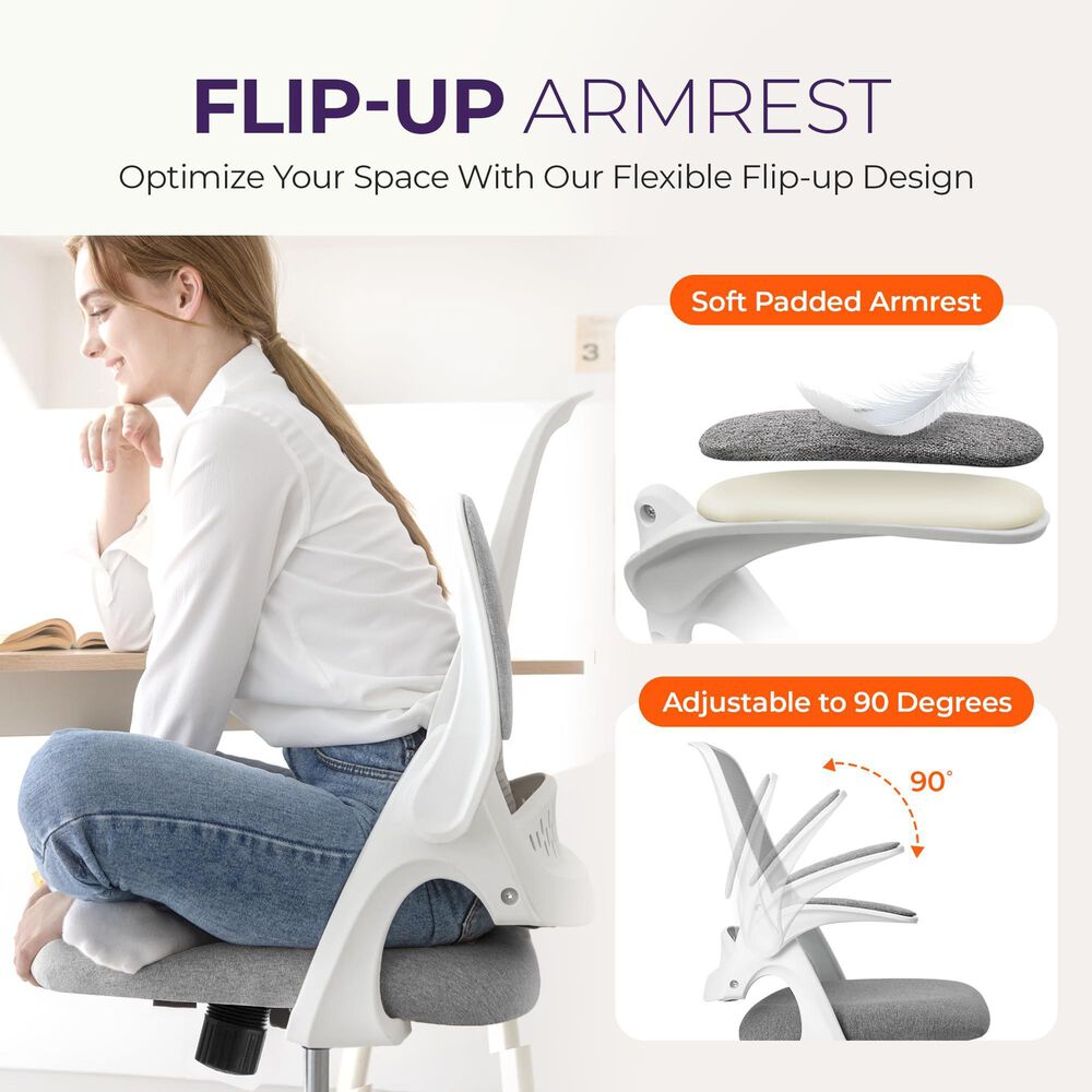 HOMLUX Swivel Ergonomic Office Chair with Flip Up Arms in Gray, , large