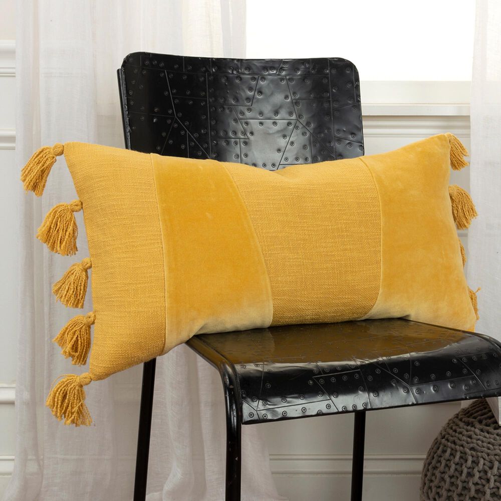Rizzy Home 14&quot; x 26&quot; Polyester Filled Solid Lumbar Pillow in Yellow, , large