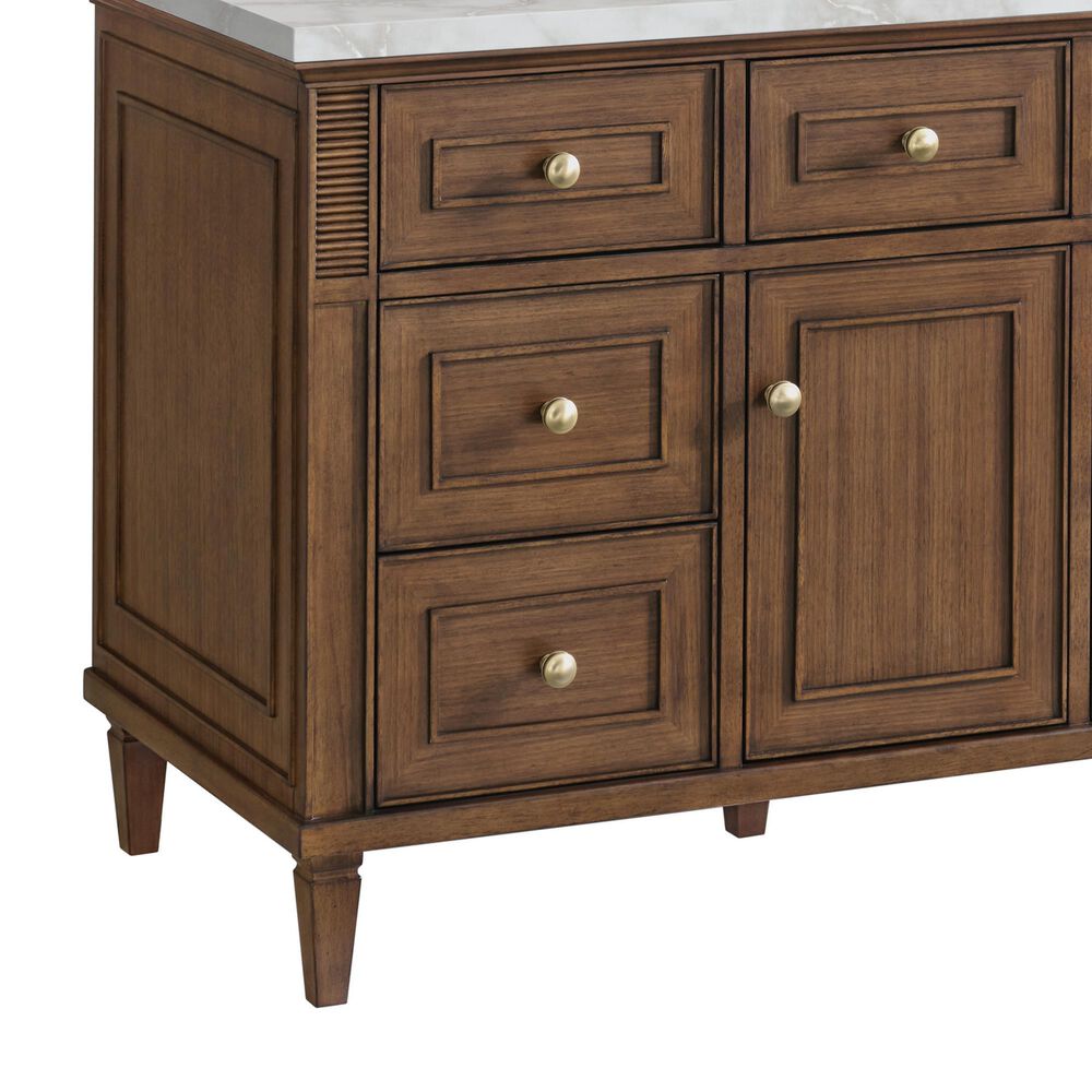 James Martin Vanities Lorelai 48" Single Bathroom Vanity in Mid-Century Walnut with 3 cm Eternal Jasmine Pearl Silestone Top, Rectangular Sink and FreePower Wireless Charger, , large