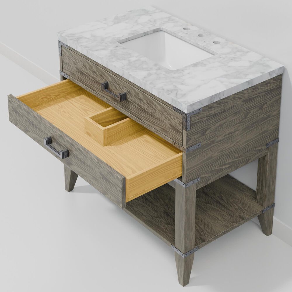 Lexora Home Norwalk 36" Single Bathroom Vanity in Grey Oak with White Carrara Marble Top  and Rectangle Sink, , large