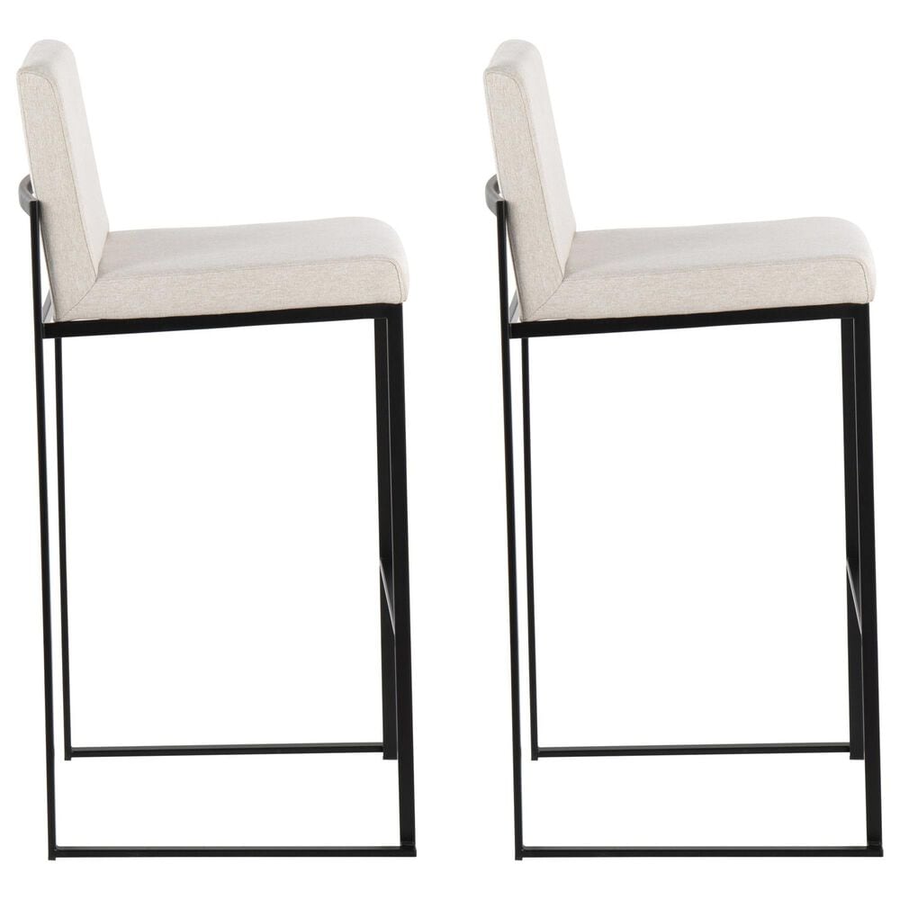 Lumisource Fuji High Back Barstool with Beige Fabric in Black &#40;Set of 2&#41;, , large