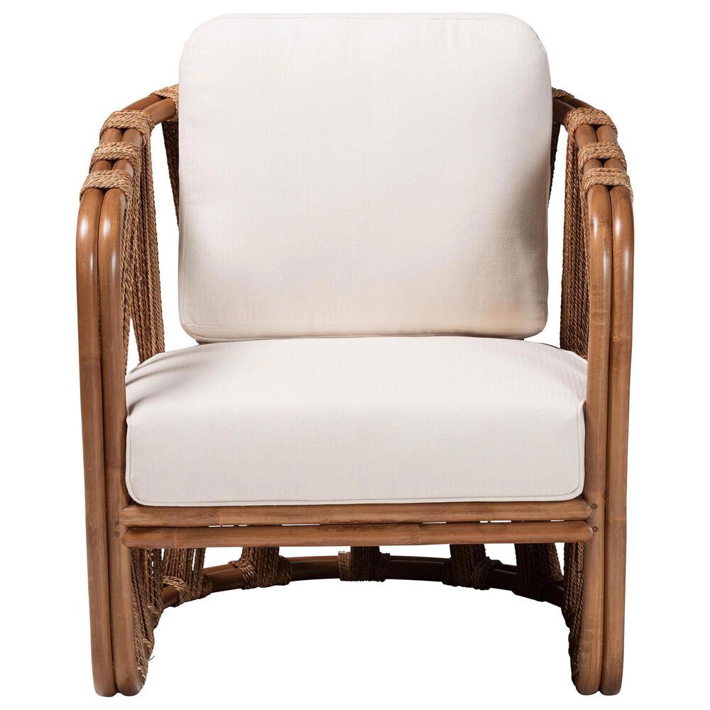 Baxton Studio Westham Arm Chair with Light Brown Rattan in White, , large