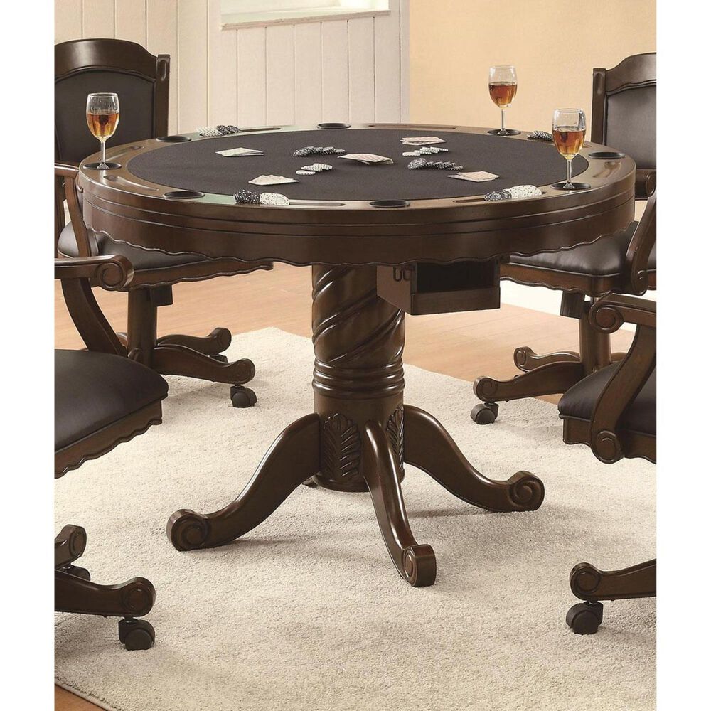 Pacific Landing Turk 5-Piece 3-in-1 Round Game Table Set in Brown Cherry, , large