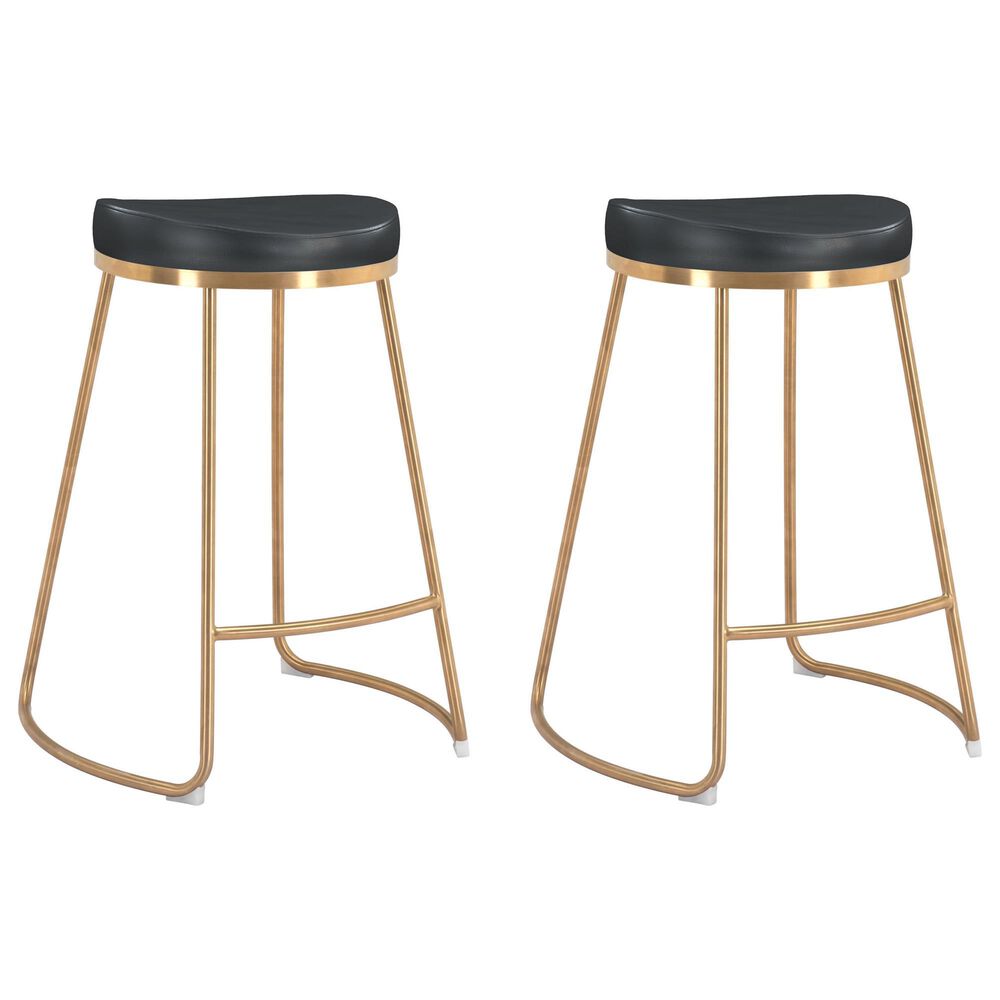 Zuo Modern Bree Counter Stool in Black and Gold (Set of 2), , large