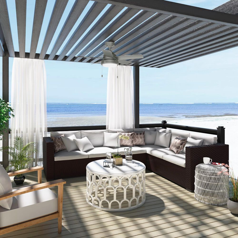 Hunter Seawall 44&quot; Outdoor Ceiling Fan with LED Lights in Matte Silver, , large