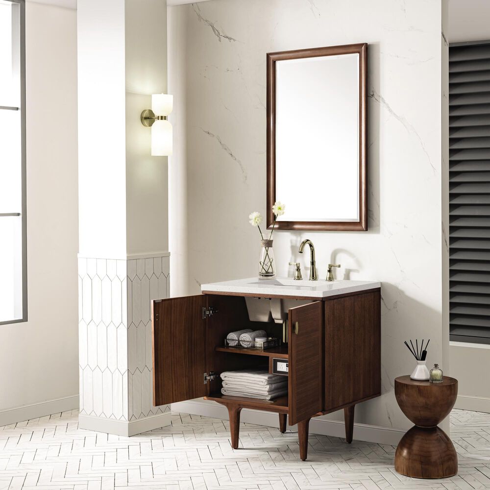 James Martin Vanities Amberly 30&quot; Single Bathroom Vanity in Mid-Century Walnut with 3 cm Lime Delight Quartz Top and Rectangular Sink, , large