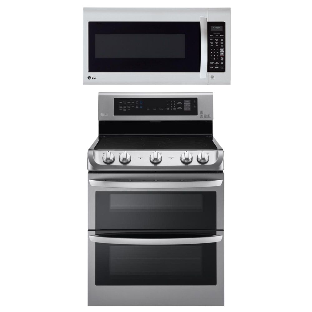 LG 2-Piece Kitchen Package with 7.3 Cu. Ft. Electric Double Oven Range and 2 Cu. Ft. Microwave Oven in Stainless Steel, , large